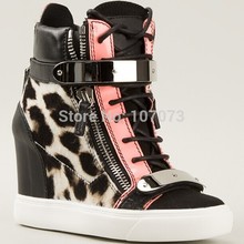 Free Shipping  Giuseppe Design Brand Genuine Leather High Top Womens Suede Hi-Top Wedge Sneakes In red, Black