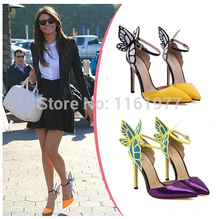 Valentin Shoes For Women Neon Yellow High Heels Butterfly Shoes Sexy High Heel Prom Shoes Stiletto