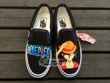 One Piece Vans Original Black Shoes Luffy Hand Painted Slip On Canvas Shoes Vans Sneakers for Men Women