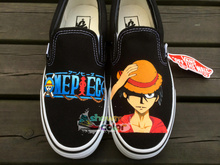 One Piece Vans Original Black Shoes Luffy Hand Painted Slip On Canvas Shoes Vans Sneakers for
