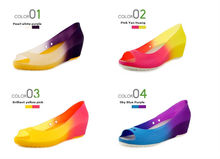 Hot 2014 Color gradient slippers open toe sandals candy crystal mules women s jelly sandals fish