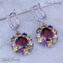 2014 Trendy Silver / 18K Gold Plated Earrings,  Womens Wedding Jewelry Red Garnet Multicolor CZ Diamond Drop Earrings J0157
