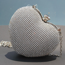 2015 New Fashion Women s Heart shaped Hard Box Clutch Luxury Bling Diamond Wedding Party Handbag