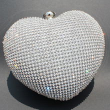 2015 New Fashion Women s Heart shaped Hard Box Clutch Luxury Bling Diamond Wedding Party Handbag