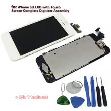 Mobile phone lcds for iphone 5 lcd digitizer assembly with Home Button and Camera white free shipping