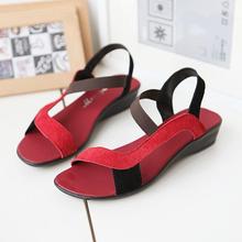 Free Shipping 2014 black sandals women s shoes open toe wedges genuine leather new style fashion