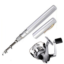Mini Aluminum Alloy Pocket Pen Fishing Rod Pole w/ Reel with Line Silver