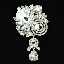 Vintage Dazzling Black Crystal Rhinestone Drop Brooches Bouquet Fashion Jewelry Flower Brooch Broach Pins Women Accessories 6456