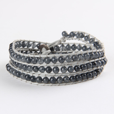 4 layers wrapped bracelet 75cm natural gray agate stone jewelry men women fashion jewelry 2014 BFWS