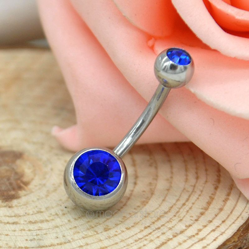 2014 Hot Selling Multicolor 316L Surgical Steel Crystal Rhinestone Navel Piercing Belly Button Bar Ring Body