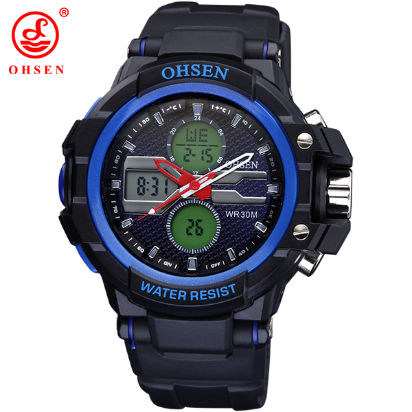Fashion Men Boy Sports Watches Outdoor Casual Watch 2 Time Zone Digital Quartz LED 30M Waterproof