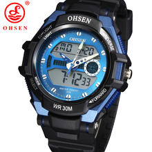 Nueva moda hombres deportes relojes mujeres del reloj de vestir casuales 2 zona horaria de cuarzo Digital LED impermeable natación buceo militar reloj de pulsera
