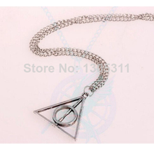 One Pcs free shipping Fashion pendant Triangle Hot movie harry potter deathly hallows silver Long Chian