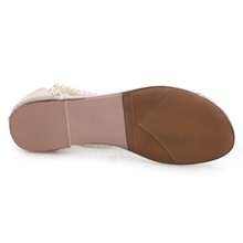 New arrival rhinestone pearl beads cow muscle bohemia princess summer flat sandals genuine leather women shoes