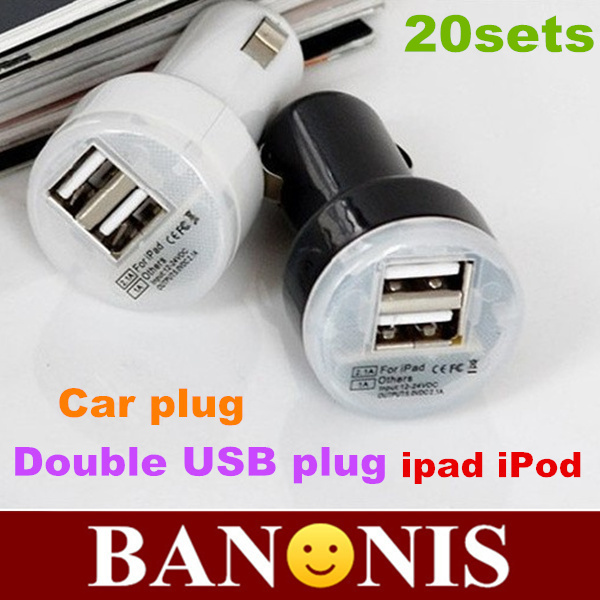High quality double USB for the iPhone apple iPod car battery charger portable car plug 5v
