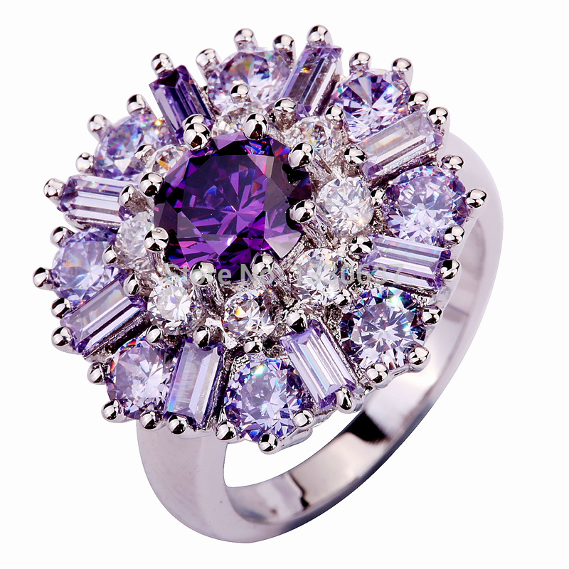 2015 New Fashion Charming Amethyst 925 Silver Ring Round Emerald Cut Size 7 8 9 10