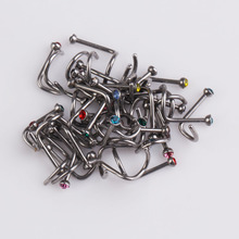 Free shipping Popular 20pcs Mix Colors Rhinestone Nose Studs Ring Bone Bar Pin Piercing Jewelry TAE