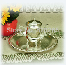 High quality European style shiny silver finish coffee set 1 set 1 plate 1 pot 4