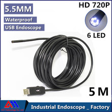 Newest Mini 5.5mm Lens 1.3MP 720P HD USB Endoscope 6 LED IP67 Waterproof Camera Endoscope 5M,Industrial Pipe Inspection Camera