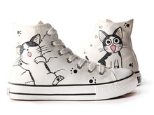 Cat Pattern High Lace Up Hand Painted Shoes 2014 New Fashion Sneakers for Men Women Breathable