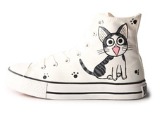 Cat Pattern High Lace Up Hand Painted Shoes 2014 New Fashion Sneakers for Men Women Breathable