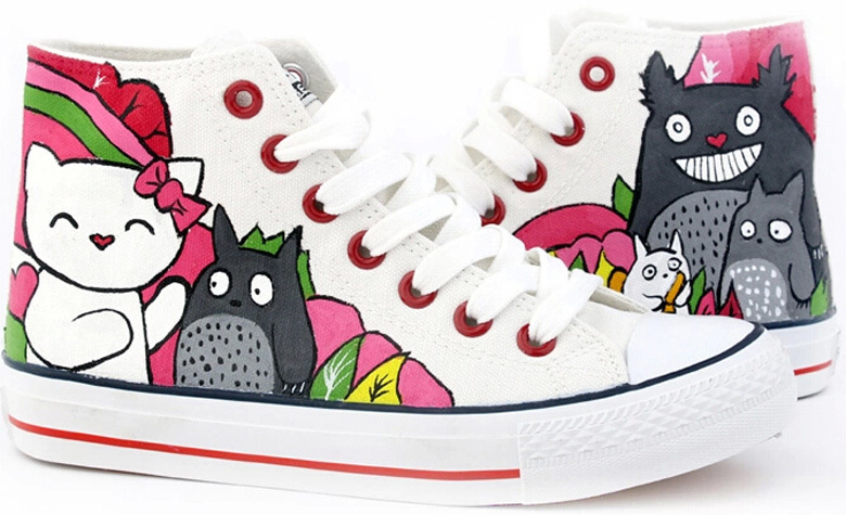 Cat Pattern Hand Painted Canvas Shoe Men Women Tide Fashion Shoes High Lace Up Classic Sneakers