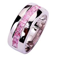 Wholesale Exquisite Saucy Emerald Cut Pink Topaz 925 Silver Ring Size 7 9 10 Jewelry Gifts