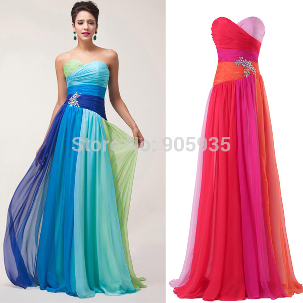 Designer Fast Delivery Green and Orange Red Colorful Long Prom Dress ...