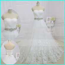 China Made A Line Wedding Dress 2015 Real Photo Sweetheart Sleevless Crtstal Belt Appliques Organza Wedding Dress 2015 R-17