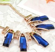 Bohemian style green blue austrian crystal necklace korean luxury 2014 fashion jewelry for women max colares