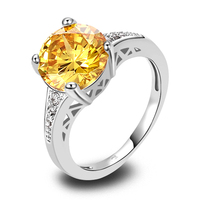Wholesale Round Cut Golden Yellow Citrine 925 Silver Ring Size 6 7 8 9 10 11 12 Fashion Jewelry Wedding Rings Free Shipping