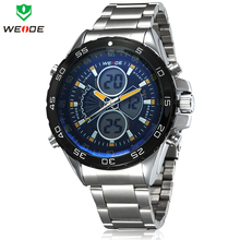 Marca de lujo WEIDE relojes deportivos de acero completo Dual Time cuarzo LED Digital multifunción subida de la nadada para hombre de buceo militar reloj de pulsera