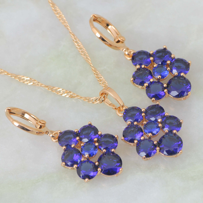 ... blue Cubic Zirconia Fashion Jewelry Sets 18K real Gold Plated jewelry