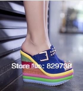 women sandals platform high heel flip flops genuine leather Wedges slippers fashion brand shoes woman high
