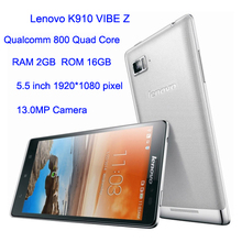 Original Lenovo K910 VIBE Z 5.5 inch 3G Android 4.2 Snapdragon 800 Quad Core 2.2GHz 16GB/2GB WCDMA Unlocked Phone with free gift