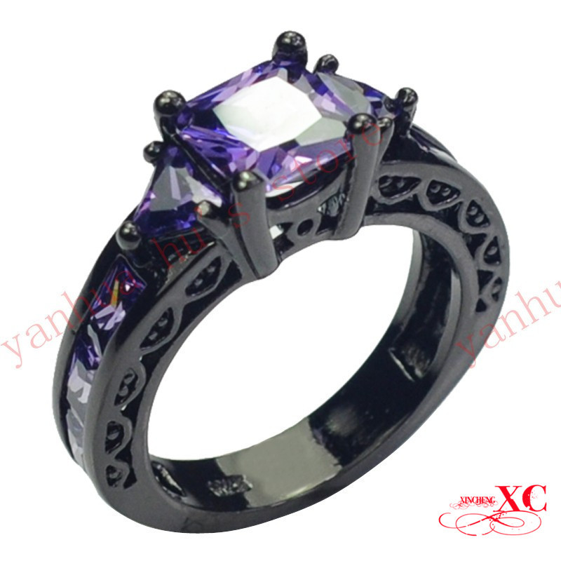 Fine Jewelry High Quality Rings Purple Amethyst AAA Zircon 14KT Black Gold Filled Ring For Women