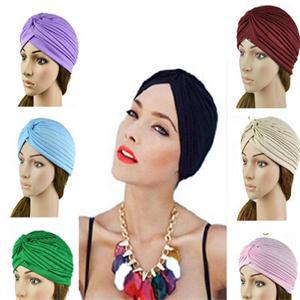 Hotsale India Caps Retro Headband Hijab Turban Dual Purpose Solid Pleated Women Kerchief Headwear Shower Hat
