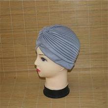 Hotsale India Caps Retro Headband Hijab Turban Dual Purpose Solid Pleated Women Kerchief Headwear Shower Hat