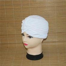 Hotsale India Caps Retro Headband Hijab Turban Dual Purpose Solid Pleated Women Kerchief Headwear Shower Hat