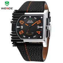 Weide militar relojes para hombre marca de lujo completa caja de acero reloj deportivo Diver reloj del cuarzo del cuero de múltiples funciones llevó la exhibición