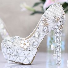 Luxury Pearl Crystal Fashion Design Lady Women High Heel Shoe Pumps For Wedding Bridal Gown Prom Party Evening Dress(MW-004)