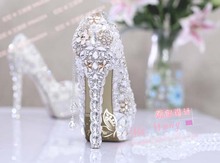 Luxury Pearl Crystal Fashion Design Lady Women High Heel Shoe Pumps For Wedding Bridal Gown Prom