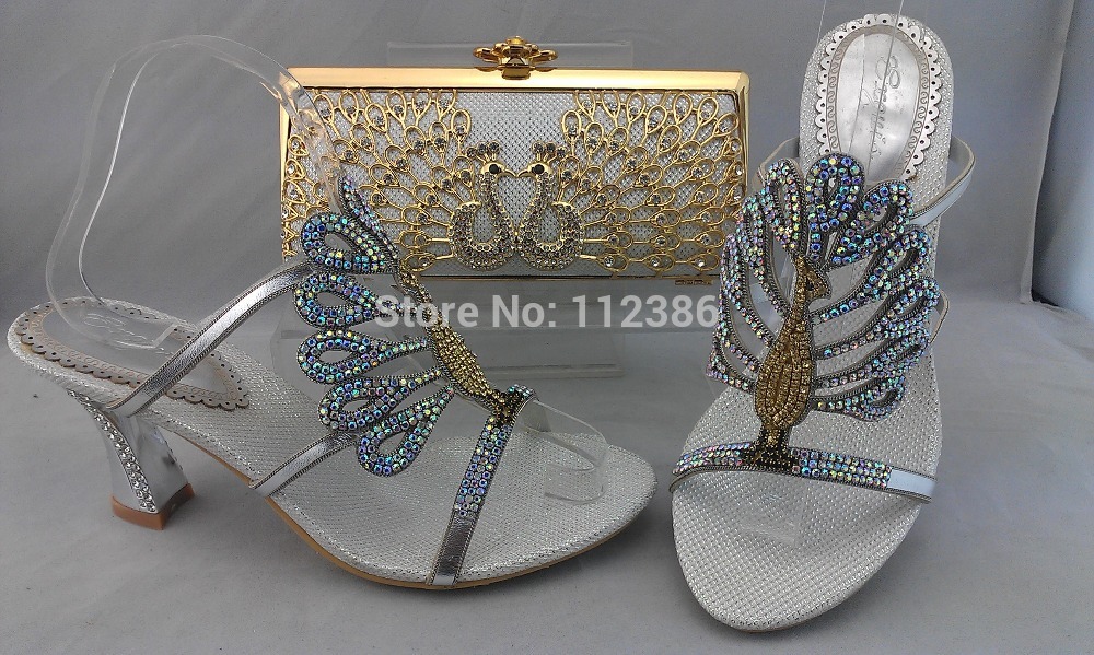 Summer italian high heel women sandals shoes and matching bags silver pumps shoes for wedding with