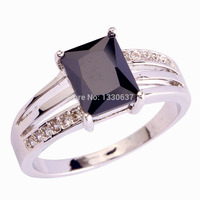Women Jewelry Novelty Fashion Gift Black Spinel & White Topaz 925 Silver Ring Size 6 7 8 9 10 11 12 Free Shipping Wholesale