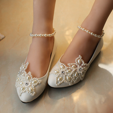 2015 white five-pointed star pearl rhinestone wedding shoes beaded anklet wedding shoes bridesmaid flat bridal shoe