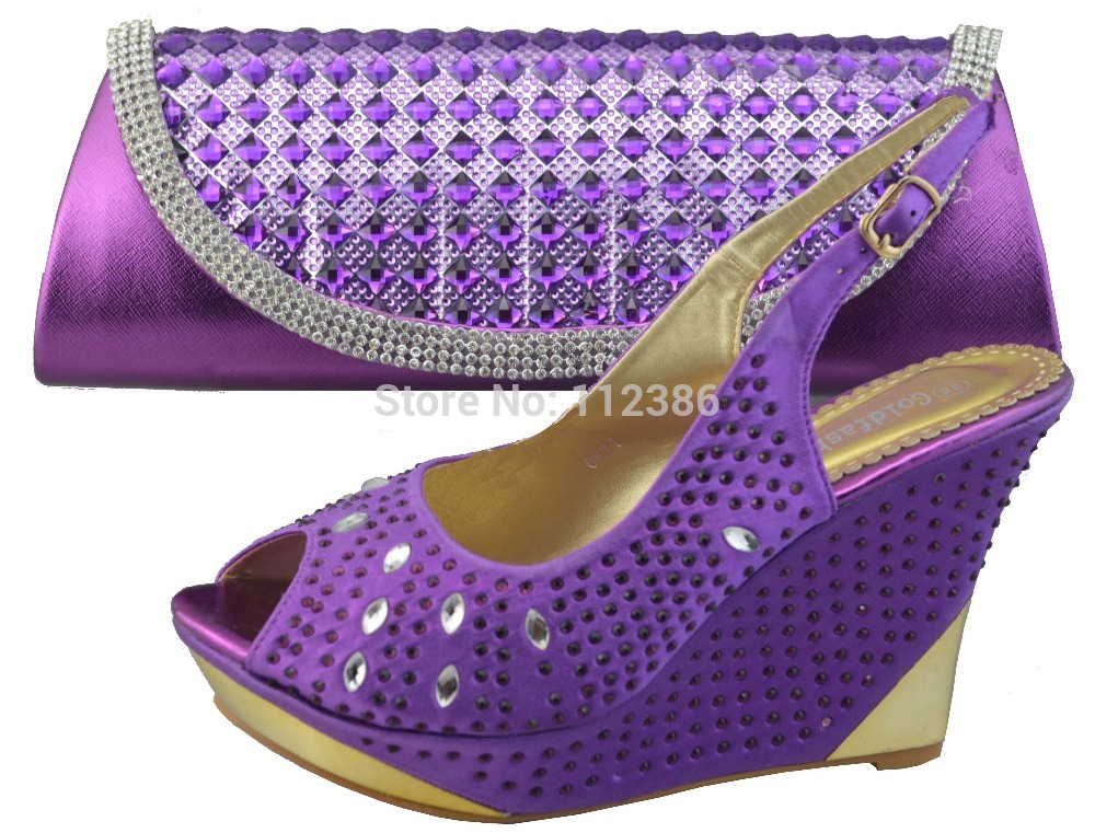 2014 Free Shipping Ladies Italian fashion shoes and bag to match for african wedding and party