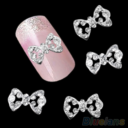 10pcs 3D Glitter Bow Nail Art Tips Decoration Hollow Alloy Jewelry Rhinestone nail gel 1OLF