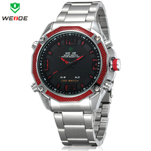 Weide LED Digital Analog Dual Time Alarm fecha día Reloj de acero inoxidable completa 30 M resistente al agua de cuarzo hombres Reloj de pulsera deportivo