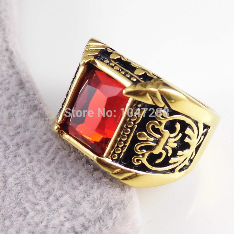 Men Ring Best Selling Gifts 18K Gold Stainless Steel Jewelry Fashion Luxury Antique Ruby And Sapphire