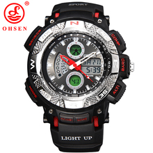 OHSEN Mens Boys Sports Watches Military Watch LED Digital Dual Time Alarm Date Day Chronograph Casual